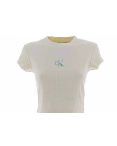 T Shirt Crop a Righe Manica Corta Girocollo Calvin Klein Donna