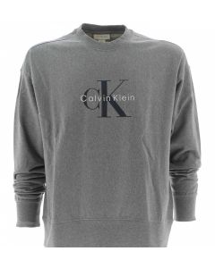 Calvin Klein Uomo Felpa Girocollo Grigia in Felpa Garzata Tinta Unita