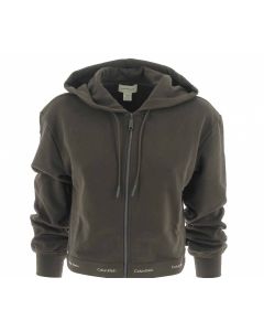 Calvin Klein Donna Felpa Cropped con Cappuccio Garzata Full Zip Marrone