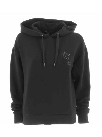 A|X Armani Exchange Donna Felpa Cappuccio Chiuso Tinta Unita Nera