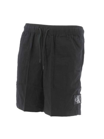 Calvin Klein Bermuda Nero Uomo in Misto Lino Tinta Unita Con Coulisse Regolabile