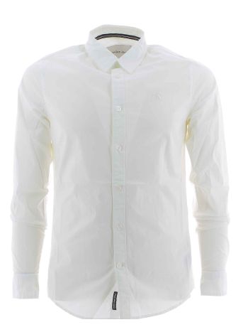 Calvin Klein Uomo Camicia Manica Lunga Tinta Unita Logo CK Ricamato