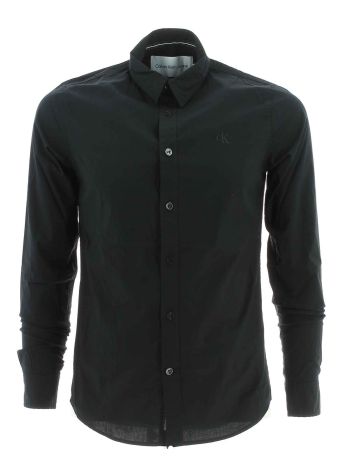 Calvin Klein Uomo Camicia Manica Lunga Tinta Unita Logo CK Ricamato