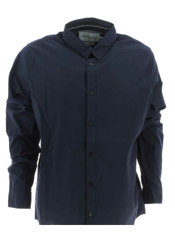 Calvin Klein Uomo Camicia Manica Lunga Tinta Unita Logo CK Ricamato