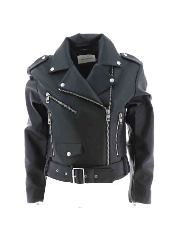 Calvin Klein DONNA Giacca Bomber Nera Modello Tipo Chiodo Ecopelle