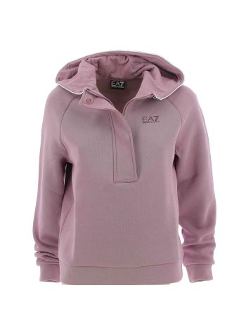 EA7 Emporio Armani Donna Felpa Garzata Mezza Zip Cappuccio Logato EA7