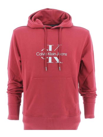 Calvin Klein Uomo Felpa Garzata Cappuccio Chiuso Tinta Unita Big Logo CK