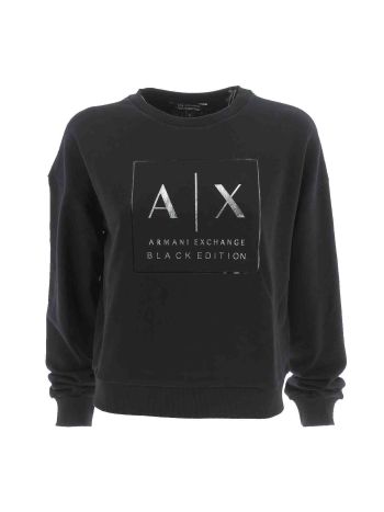 A|X Armani Exchange Donna Felpa Cropp Garzata Giro Collo Black Edition