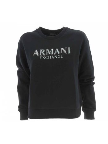 A|X Armani Exchange Felpa Girocollo Garzata Donna Logo A|X con Strass