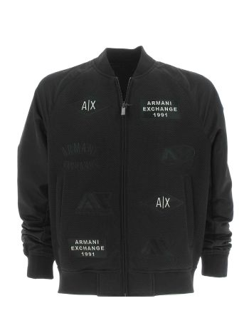 A|X Armani Exchange Uomo Giacca Bomber Nera Multi Logo AX