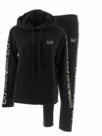 Tuta Donna Cappuccio Chiuso EA7 Emporio Armani in Felpa Tinta Unita Tape Armani