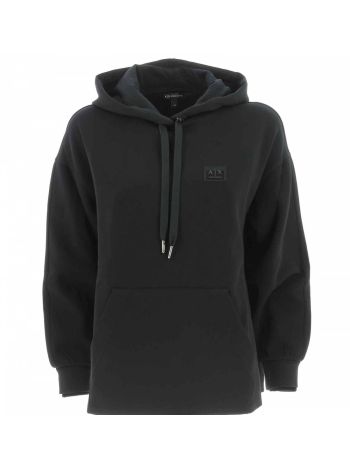 Felpa Garzata Cappuccio Chiuso A|X Armani Exchange Donna Tinta Unita Nera