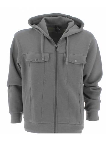 Felpa Garzata A|X Armani Exchange Uomo Cappuccio Full Zip con Tasche