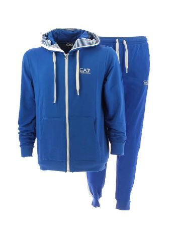 EA7 Emporio Armani Uomo Tuta Felpa Garzata Full Zip Cappuccio con Stripe