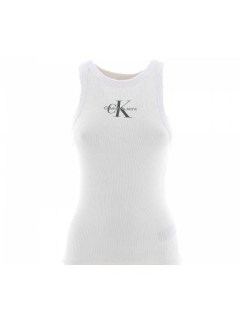 Canottiera Calvin Klein Donna con Tessuto Cannete' Tinta Unita Logo CK Ricamato