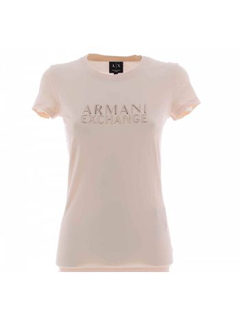 T Shirt Manica Corta Girocollo A|X Armani Exchange Donna con Logo Armani in Rilievo