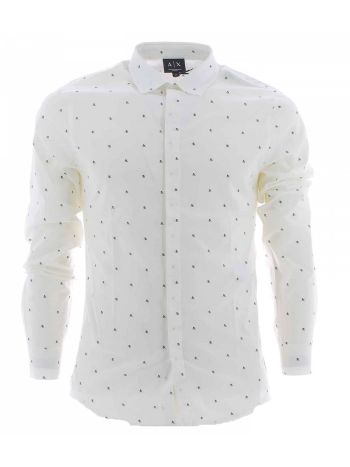 Camicia Manica Lunga A|X Armani Exchange Uomo Bianca Slim Fit con Multi Logo AX Nero