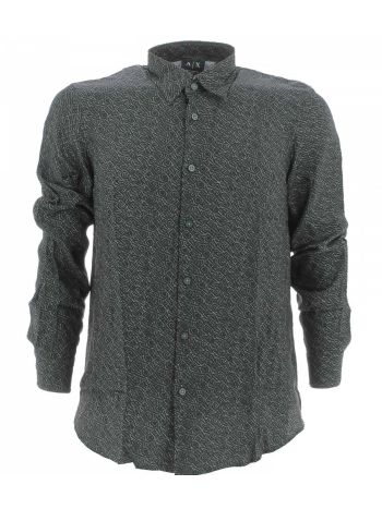 Camicia Manica Lunga A|X Armani Exchange Uomo Nera Multi Logo AX Regular Fit