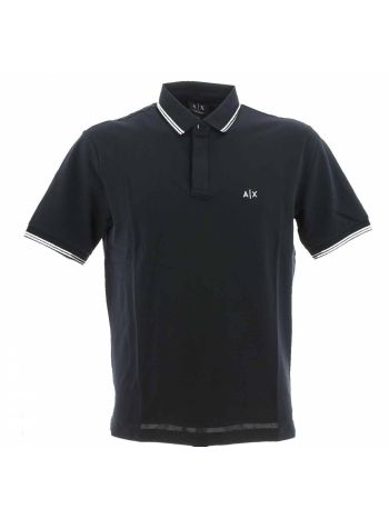 Polo Pique' Manica Corta A|X Armani Exchange Uomo a Tre Bottoni con Doppia Riga Regular Fit