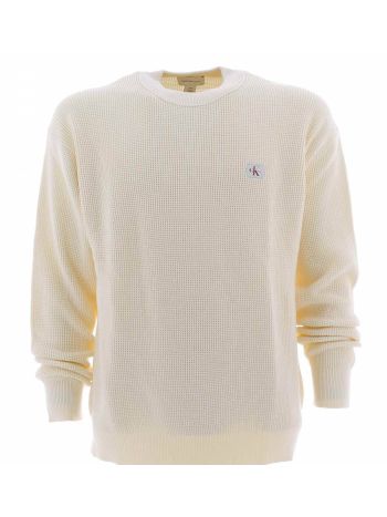 Maglia Pullover Cotone Calvin Klein Uomo Girocollo Tinta Unita a Nido D'Ape