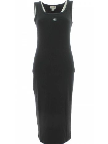 Abitino Lungo Senza Maniche Calvin Klein Nero Elasticizzato Tinta Unita Donna a Costine
