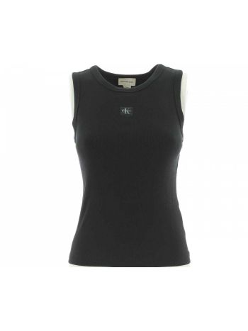 Canottiera Elasticizzata Calvin Klein Donna a Costine Giro Collo Tinta Unita