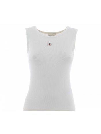 Canottiera Elasticizzata Calvin Klein Donna a Costine Giro Collo Tinta Unita
