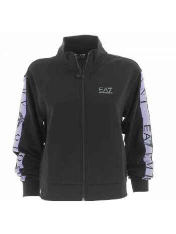 Felpa Crop Garzata Full Zip EA7 Emporio Armani Donna con Banda EA7 Sulle Spalle Tinta Unita