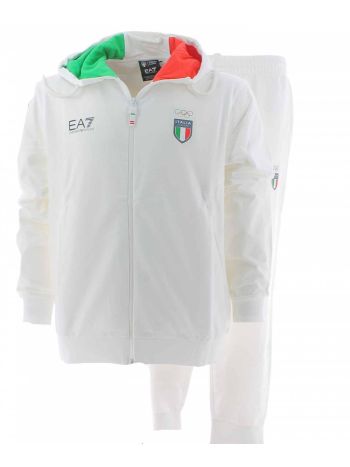 Tuta Olimpiadi Cortina 2026 in Felpa Garzata Full Zip Cappuccio EA7 Emporio Armani Uomo