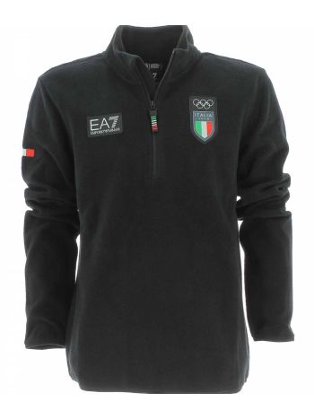 Cortina Olimpiadi 2026 EA7 Emporio Armani Uomo Felpa Pile Mezza Zip Nera