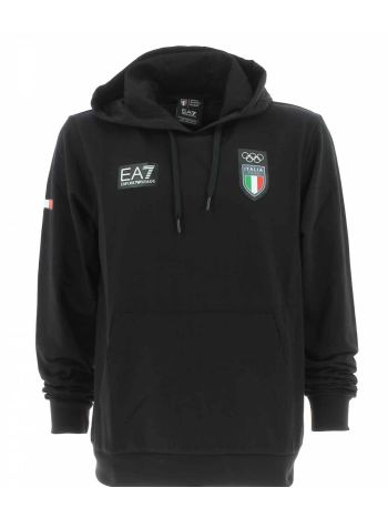 Olimpiadi Cortina 2026 EA7 Emporio Armani Uomo Felpa Garzata Cappuccio Chiuso Nera