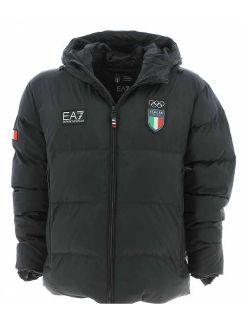 Olimpiadi Cortina 2026 EA7 Emporio Armani Uomo Giacca Nera con Cappuccio