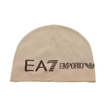 EA7 Emporio Armani Cuffia Lana Senza Risvolto con Logo EA7 a Contrasto di Colore