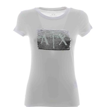 Armani Exchange T Shirt Donna Manica Corta Giro Collo Con Logo A|X in Strass