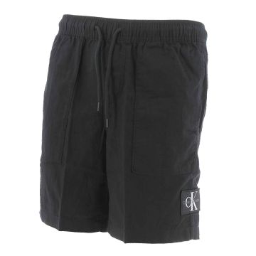 Calvin Klein Bermuda Nero Uomo in Misto Lino Tinta Unita Con Coulisse Regolabile