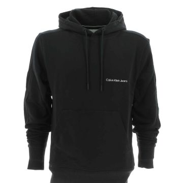 Calvin Klein UOMO Felpa Cappuccio Chiuso Tinta Unita Logo CK Sul Cappuccio