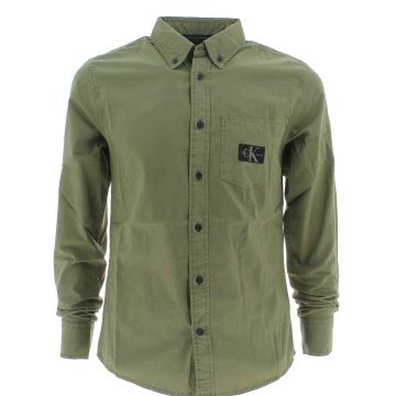 Calvin Klein Uomo Camicia Manica Lunga Stone Washed Tinta Unita Con Taschino