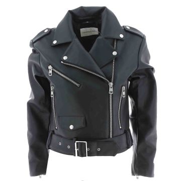 Calvin Klein Donna Giacca Bomber Nera Modello Tipo Chiodo Ecopelle
