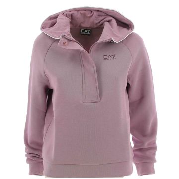EA7 Emporio Armani Donna Felpa Garzata Mezza Zip Cappuccio Logato EA7