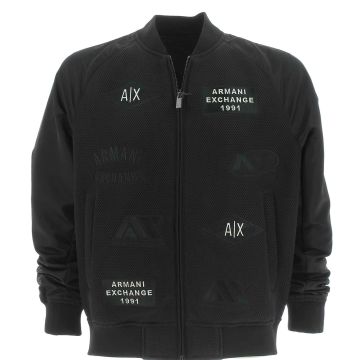 A|X Armani Exchange Uomo Giacca Bomber Nera Multi Logo AX
