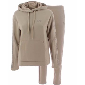 Tuta Donna Cappuccio Chiuso EA7 Emporio Armani in Felpa Felpata Tinta Unita Tape Armani