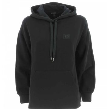 Felpa Garzata Cappuccio Chiuso A|X Armani Exchange Donna Tinta Unita Nera