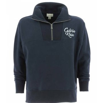 Felpa Felpata Mezza Zip Calvin Klein Uomo Tinta Unita Logo Ricamato
