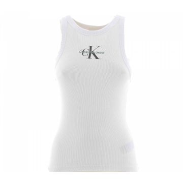 Canottiera Calvin Klein Donna con Tessuto Cannete' Tinta Unita Logo CK Ricamato
