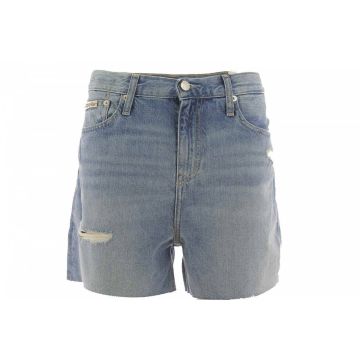 Short Jeans Calvin Klein Donna Stone Washed Light Blue Effetto Distressed