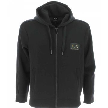 Felpa Garzata Full Zip Cappuccio A|X Armani Exchange Uomo Nera Logo AX Oro