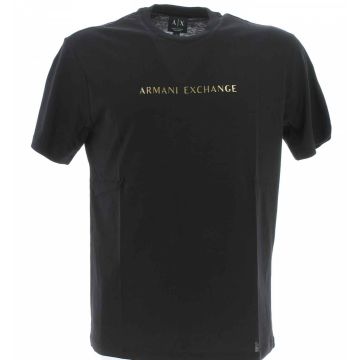 T Shirt Manica Corta Girocollo A|X Armani Exchange Uomo Nera con Logo AX Oro