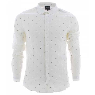 Camicia Manica Lunga A|X Armani Exchange Uomo Bianca Slim Fit con Multi Logo AX Nero
