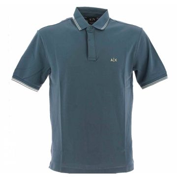 Polo Pique' Manica Corta A|X Armani Exchange Uomo a Tre Bottoni con Doppia Riga Regular Fit
