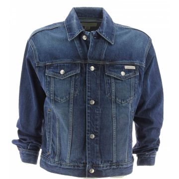 Giacca Jeans Calvin Klein Uomo Stone Wash Blu con Colletto